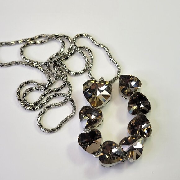 Crystal Heart Shape Pendants Necklace Long Statement Heart shape Necklace - Picture 4 of 8